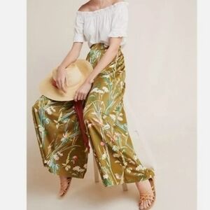 MAEVE ANTHROPOLOGIE Shiloh Pants Women's Size Large Wide Leg Floral Bird Pull-On